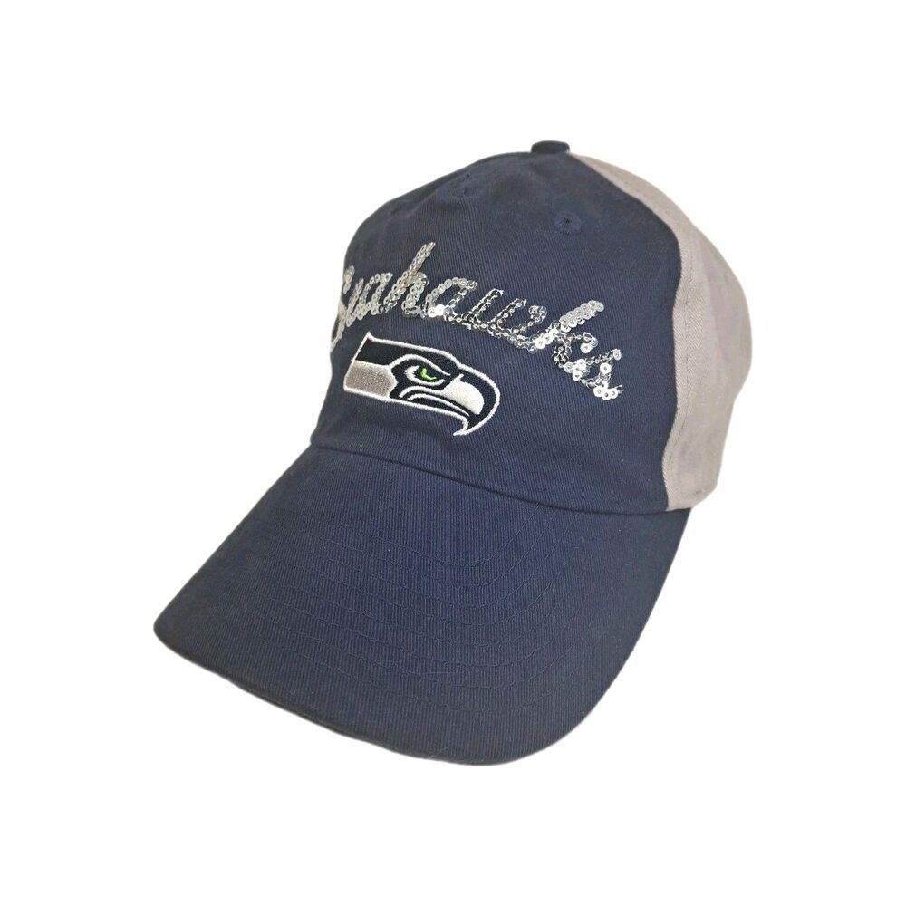 NFL Team Apparel Women's Seattle Seahawks Cap Sparkle Sequins Logo Hat Strapback